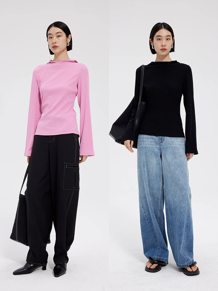 

Slim Fit Long Sve Knitted Base irt Women's Top High Elastici Ribbed Knit Fabric BLANK LABEL Selected Quali