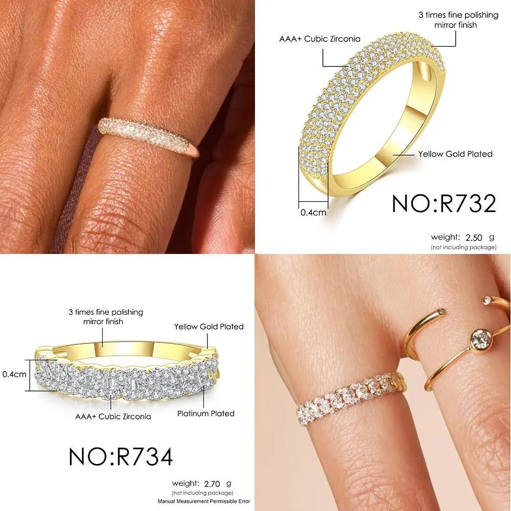 Matching Gold Color Iced Out Zircon Ring For Women Trend Stacking Dainty INS Rings Fashion Jewelry Accessories Girls Gift R731