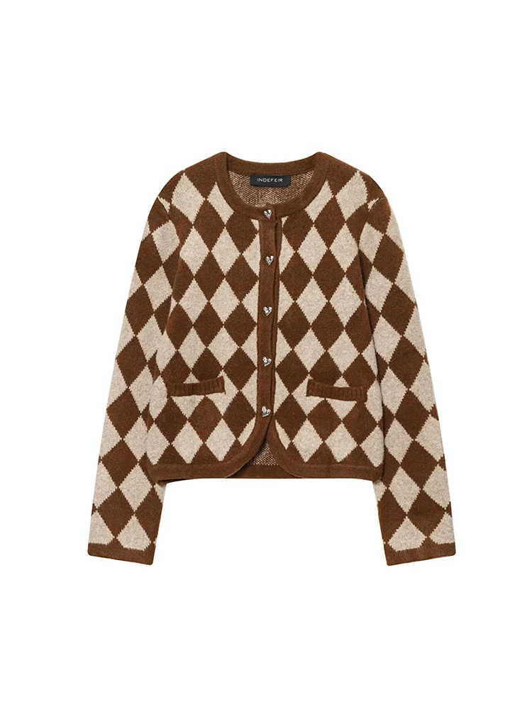 

European style new women's fashion, versatile and elegant diamond pattern jacquard sweater, cardigan, coat