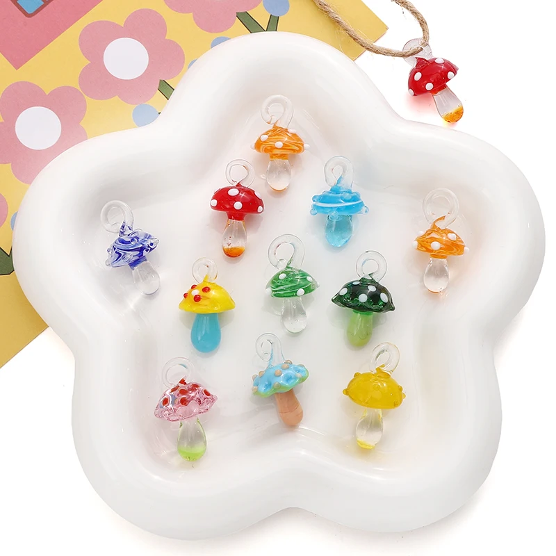1Pcs 15x26mm Cute Mushroom Charms Lampwork Beads for Necklace Bracelet Bag Pendants DIY Jewelry Craft Making Accessories