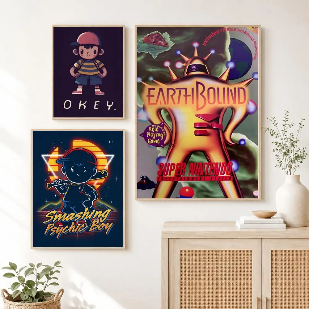 Classic Gaming Hot E-EarthBound Poster Self Adhesive Wall Art Decor for Bedroom Living Room Office Home Decor Gift
