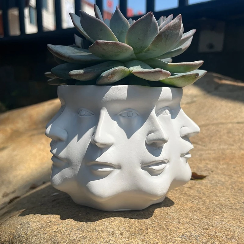 Abstract Style Flowerpot Vase Mould Multi-Faceted Human Face Flower Pot