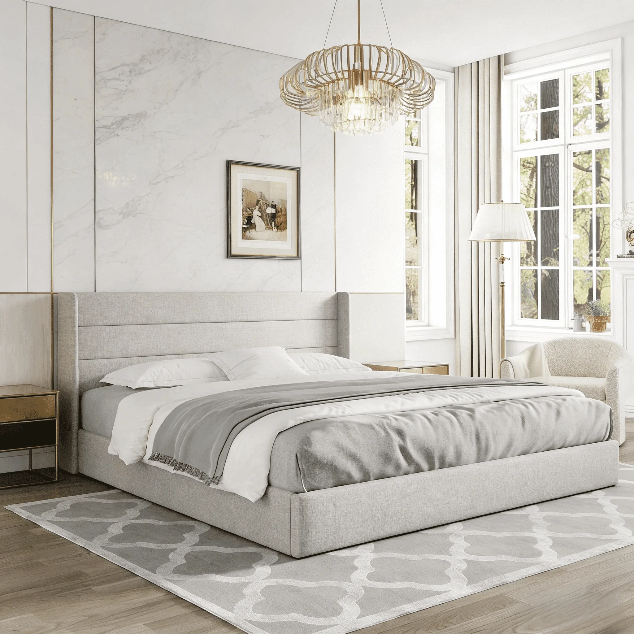 Gas Lift Storage Bed Hydraulic - Letto matrimoniale king size in tessuto