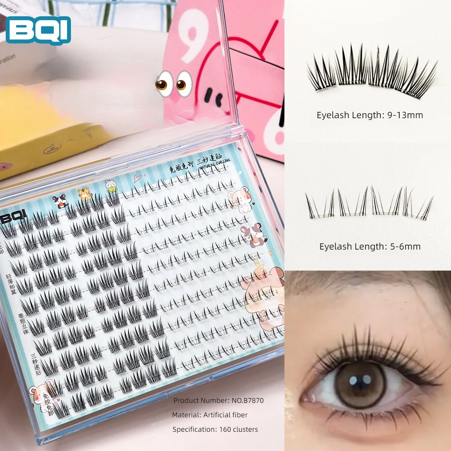 Künstliche Wimpern, großes Volumen, Wimperncluster, Ober- und Unterwimpern-Kombi-Set, natürlich, flauschig, wiederverwendbar, kein Kleber, selbstklebende DIY-Wimpern