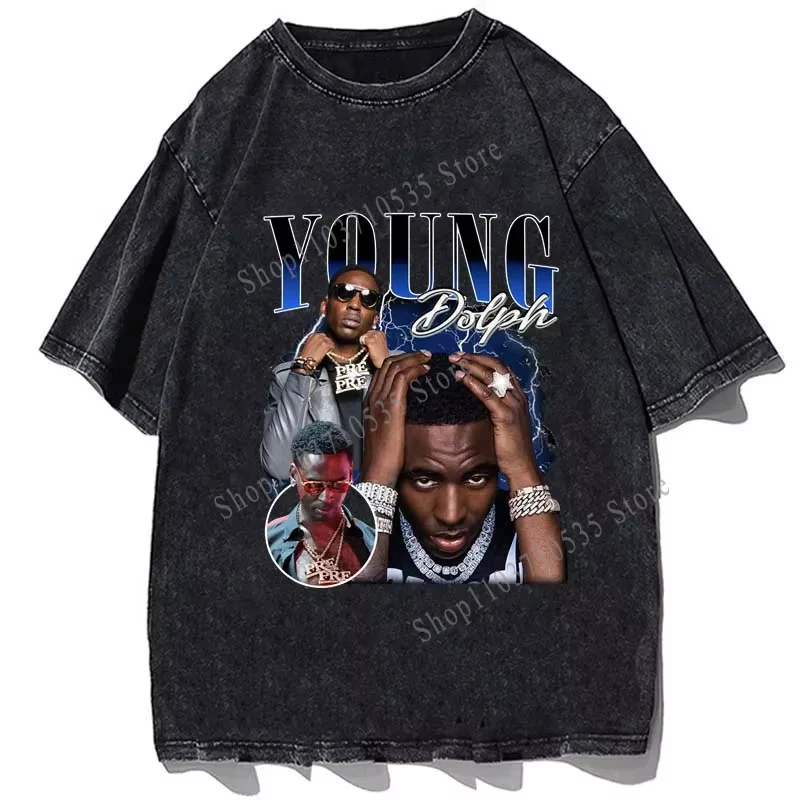 Rapper Young Dolph Printed Tshirt Hip Hop Vintage Bootleg Retro 90s Streetwear Graphic Tee T-shirt Men Cotton Oversize Tops