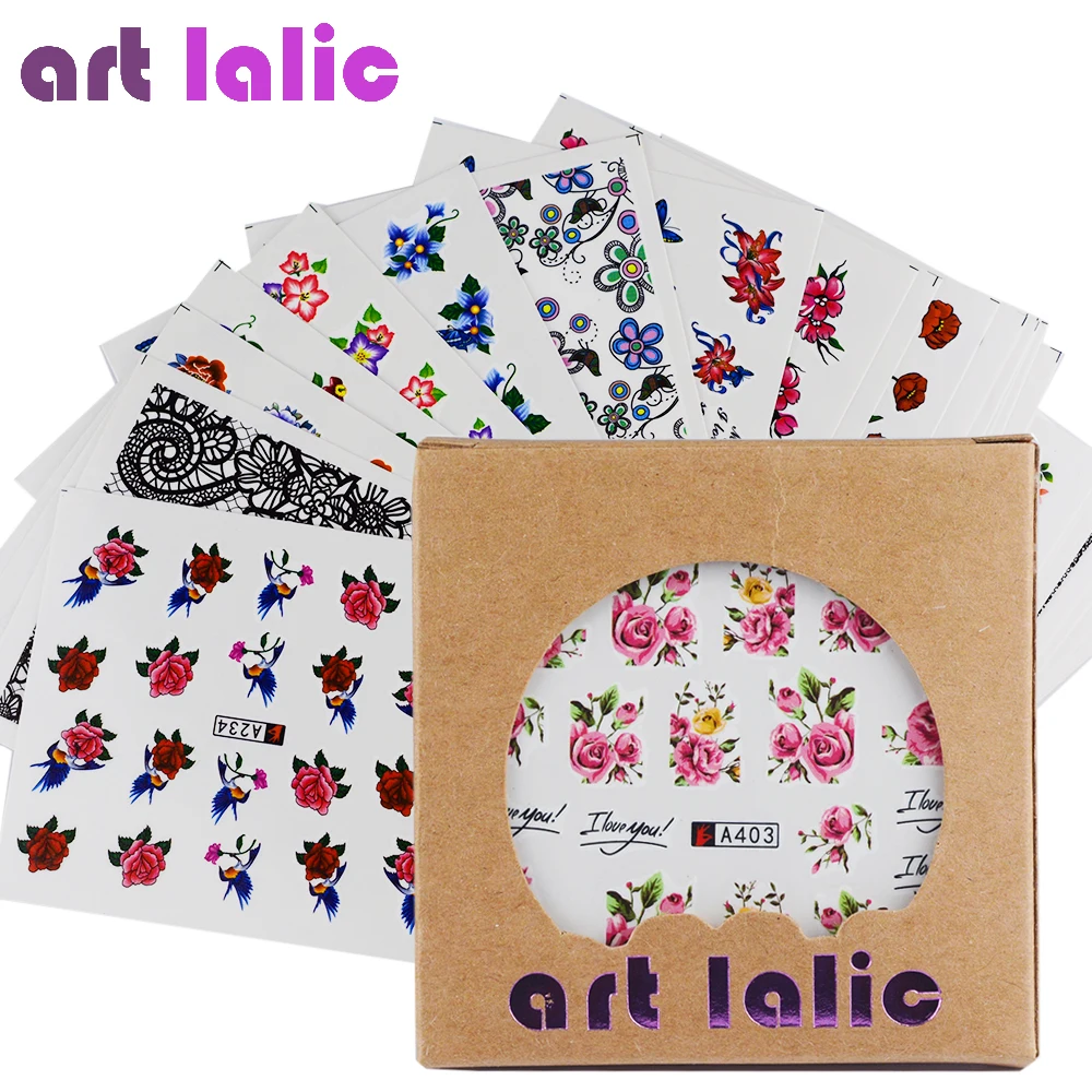 Artlalic-water transfer nail stickers, 50 sheets, water transfer, nail art decals, DIY, salon use, decoration tools