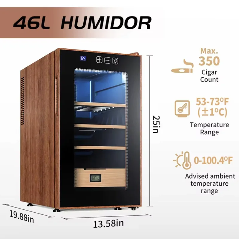 Vanace 46L 350 counts adjustable humidity led light display wooden fiber refrigerator electric cabinet cigar humidor