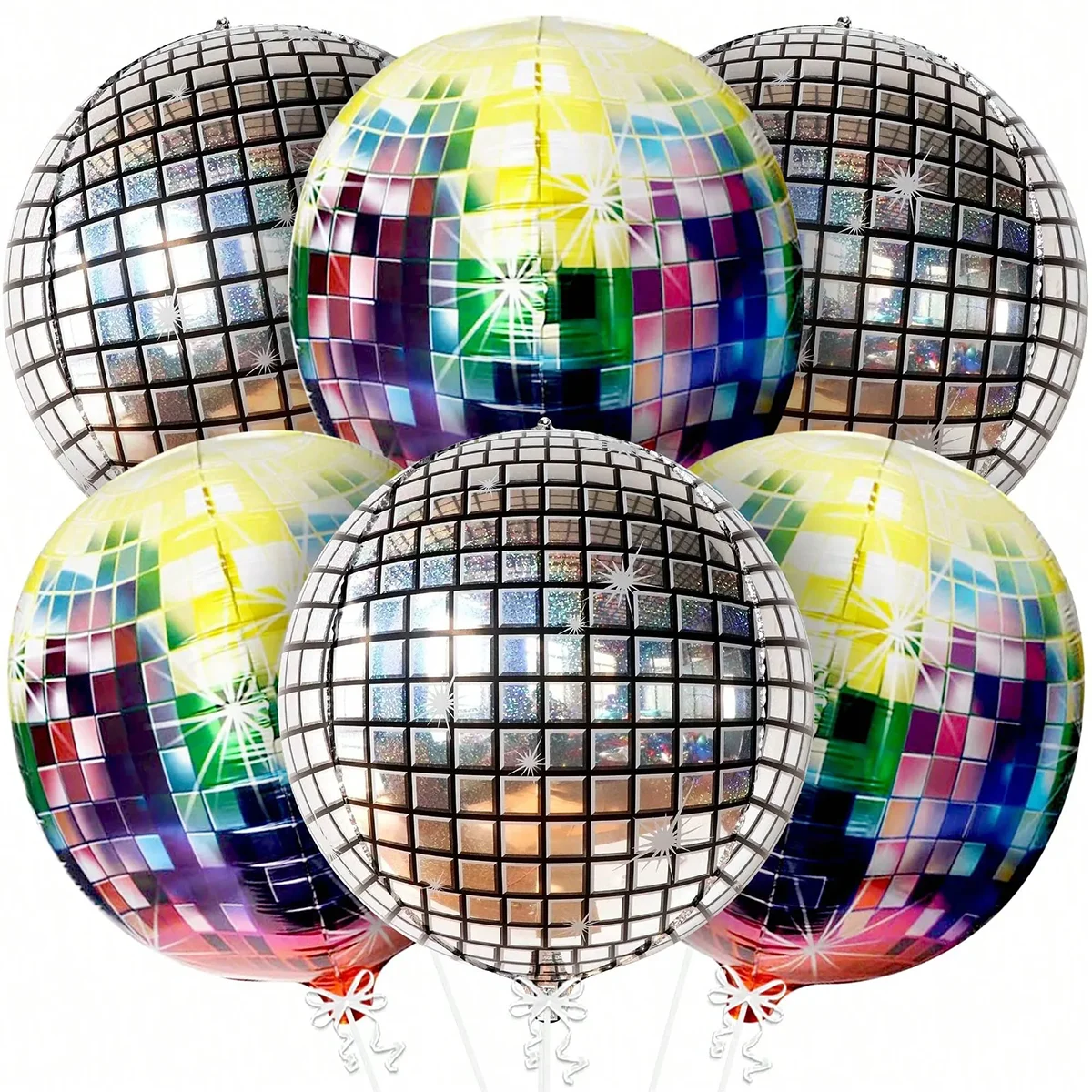 6er-Set 22 Zoll 4D Spiegel-Disco-Ballons, Retro Metallic Mehrfarbig Silber Gold Disco Geburtstagsdekoration Aluminiumfolienballons – Detail 3