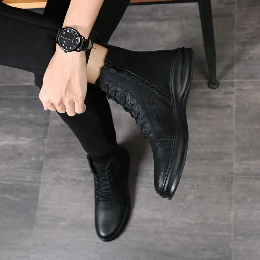 رجل دافئ عالية أعلى حذاء كاجوال جلد طبيعي رجالي موتوكروس أحذية الرجال الشتاء أفخم الثلوج الأحذية اليدوية الرجعية الرجال حذاء من الجلد #6