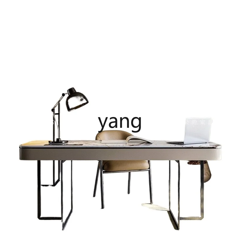 

YJQ minimalist desk office home computer desk post-modern light luxury writing desk simple high-end slate