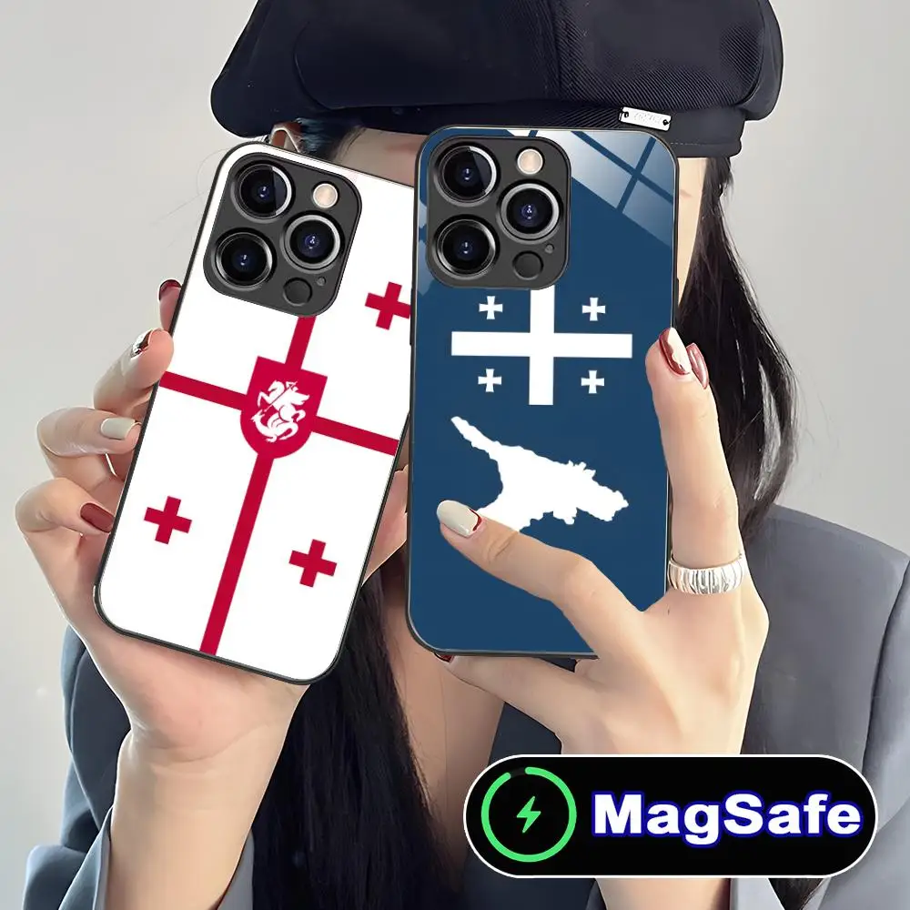 

Чехол для мобильного телефона с флагом Грузии для iPhone 16, 15, 14, 13, 12, 11 Pro Max Plus Mini MagSafe, защитное стекло, роскошное, красивое