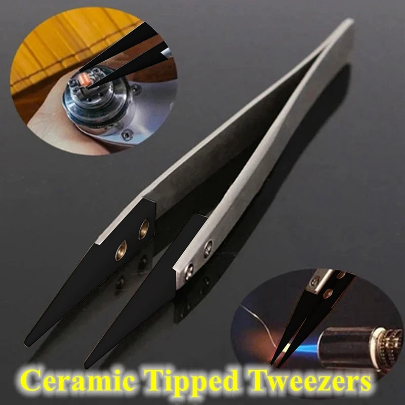 Curved Flat Interchangeable Tip Antistatic Tweezers Plastic Tipped Electrician Tweezers for Sensitive Components Handling