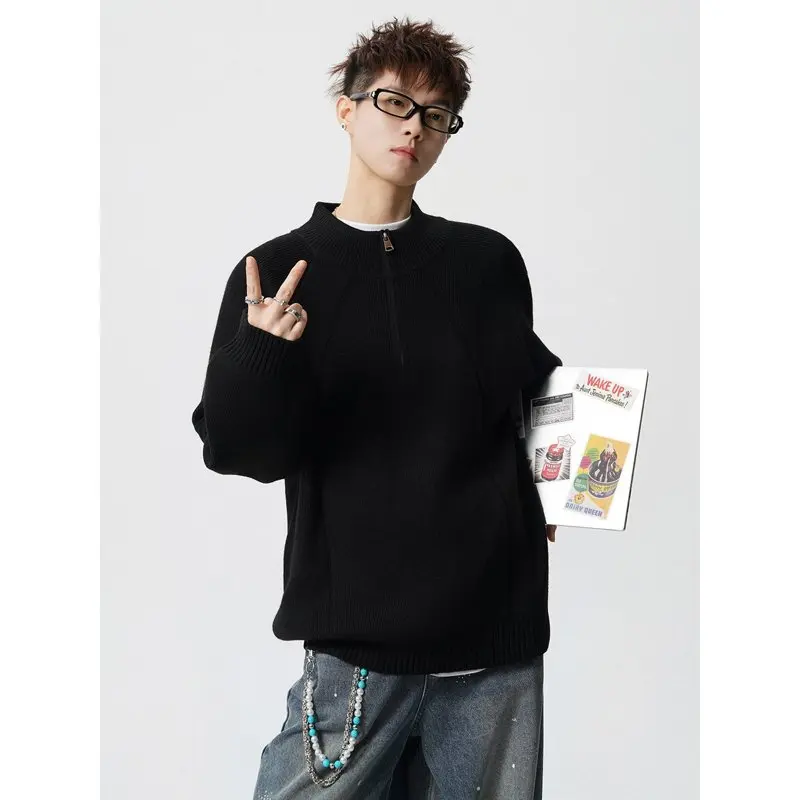 

Мужской вязаный свитер на молнии, большой повседневный пуловер, мягкий удобный топ с длинными рукавами на осень-зиму, современный стиль, однотонный цвет