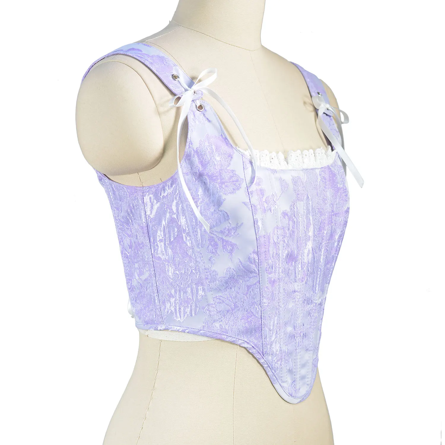 Women\'s Brocade Overbust Corset With Straps Lace-up Purple Bustier Top Vest