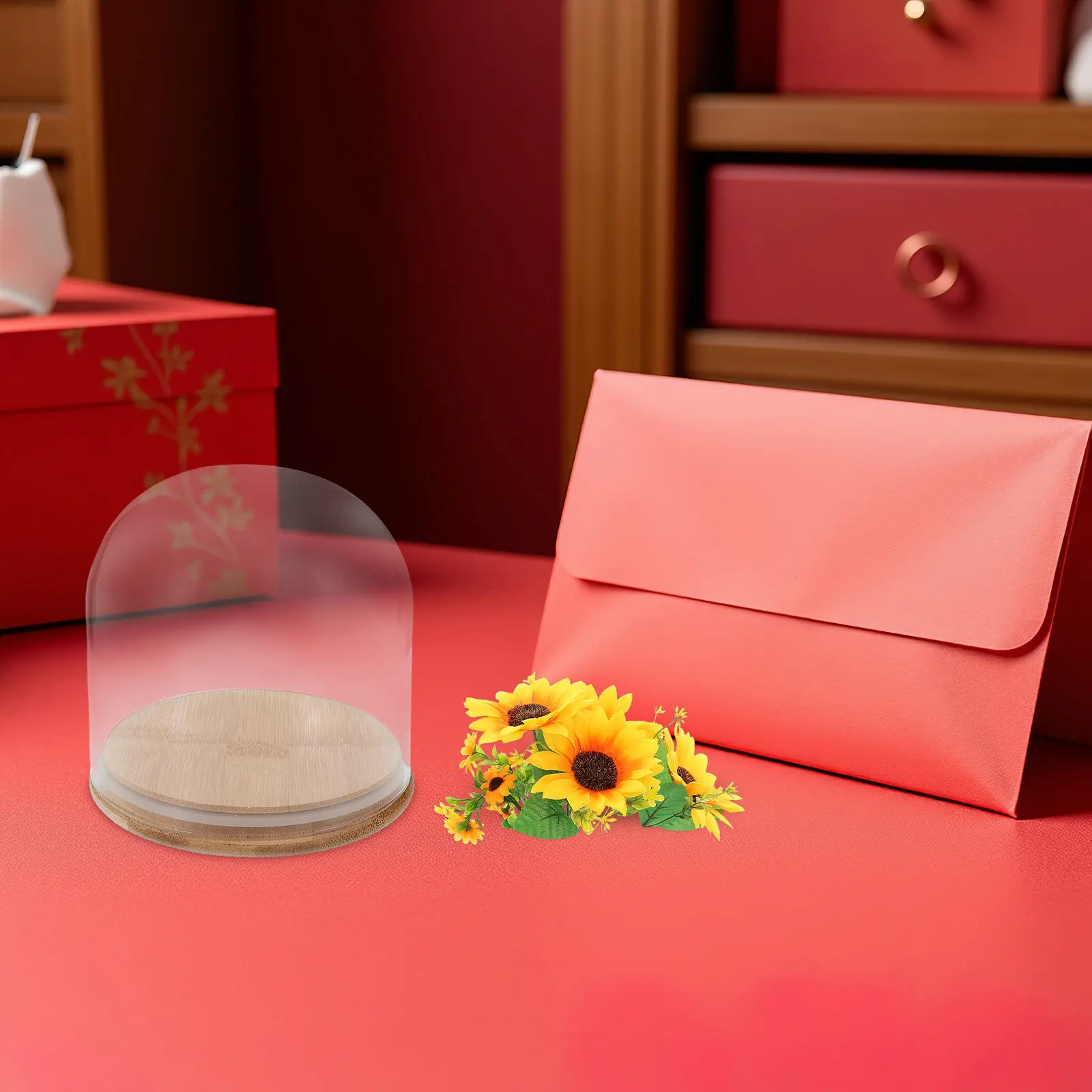 

Cloche Glass Dome Clear Transparent Bell Jar Display Base Bamboo Stand Eternal Flower Display Decoration DIY Dome