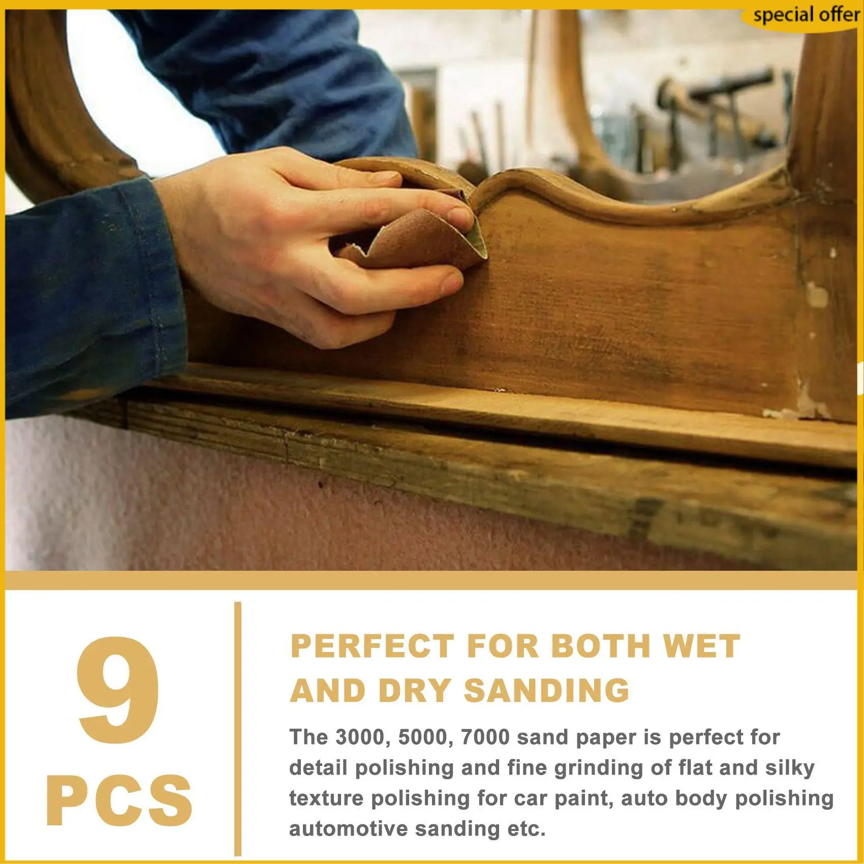 

A50I 9 Pcs 3000 5000 7000 High Grit Wet And Dry Sandpaper Assortment Drywall Sanding Paper 9 X 3.6 Inch For Car Paint Auto Body