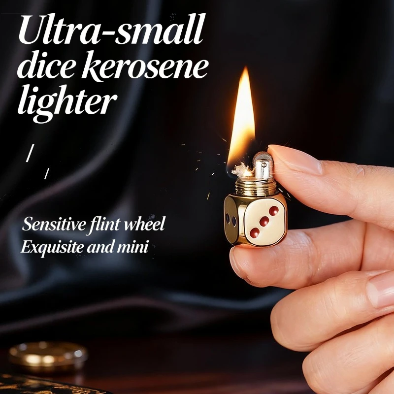 Compact Dice Coal oil Lighter, Sensitive Flint Wheel Keychain Lighter, Mini Metal Pocket Lighter for Everyday Carry