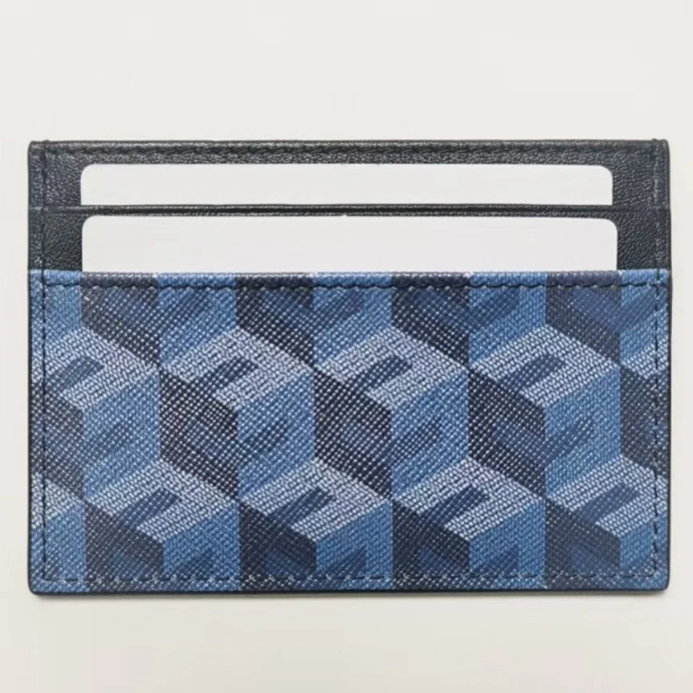 Klassisches, modisches, multifunktionales, kleines Leder-Kartenetui, Brieftasche, Dokumentenschutz, zum Aufstecken, geometrisches Musterdesign