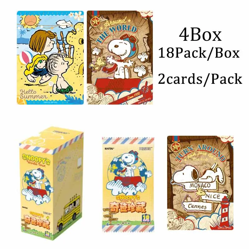 4 Boxes Kayou Peanuts Snoopy Miracle Collection World Travel Card Vol.1 Official Collectible Trading Cards Rare SP BR CTR Wholes