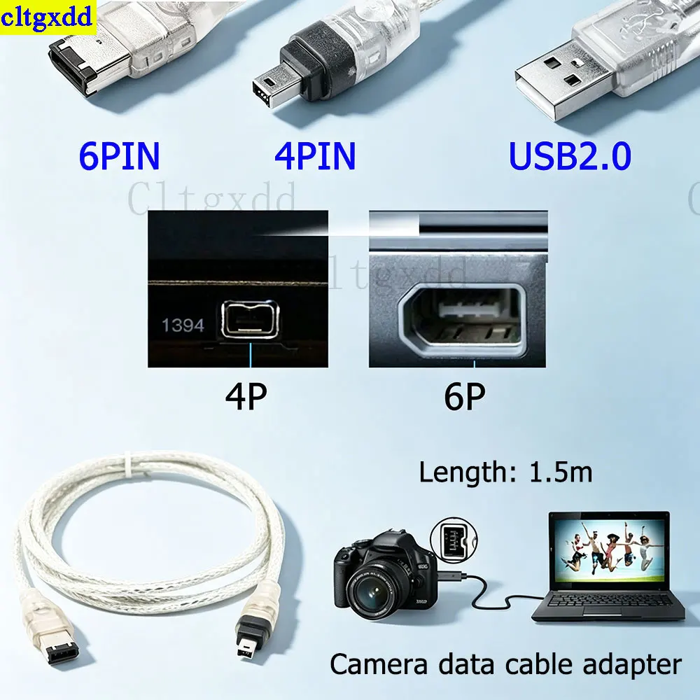 Cltgxdd 1piece is suitable FOR Firewire IEEE 1394 USB2.0 6-pin to 4-pin connector adapter, data cable for camera DV capture car