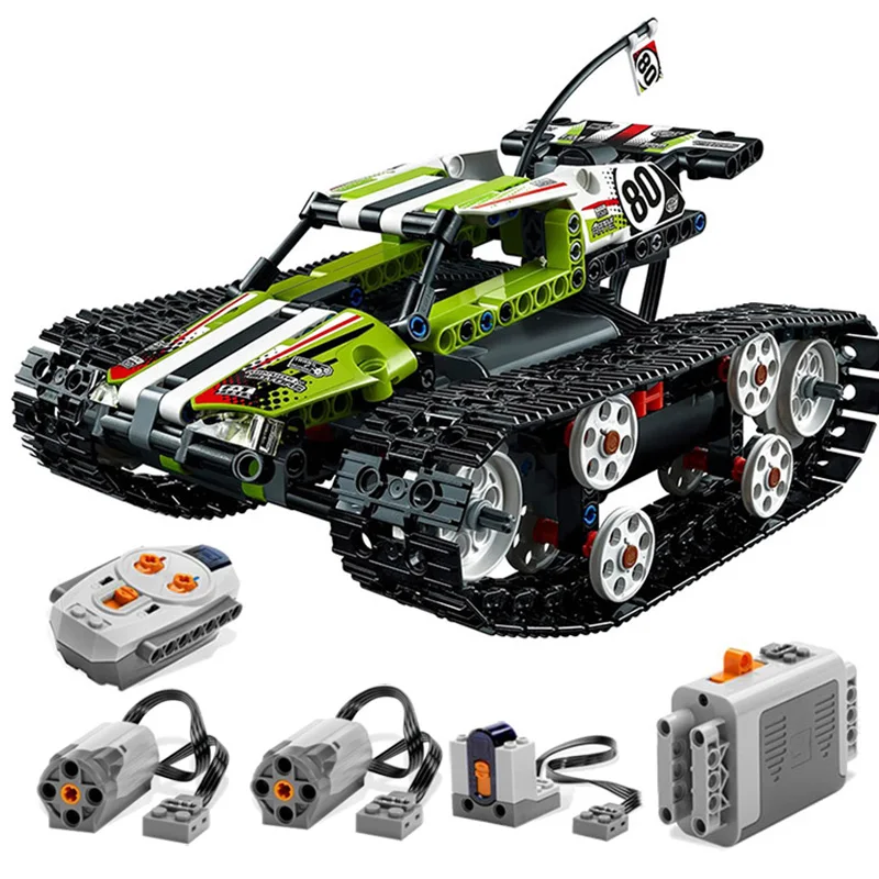 370 Piece Bricks RC Tracked Racing Car Set Technical Model Building Block Remote Controll Toy For Boy Gifts