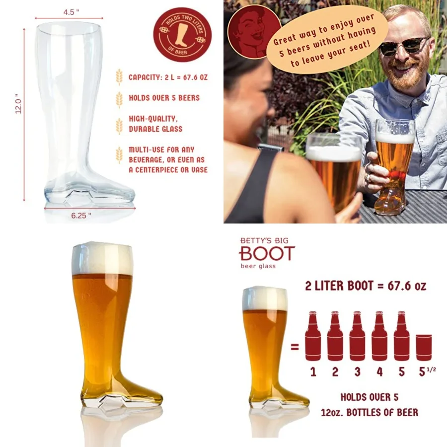 

Das Boot - Glass Beer Boot Mug for Oktoberfest Celebration, St. Patrick's Day, Bachelor/Bachelorette Parties - Large Beer Mug H