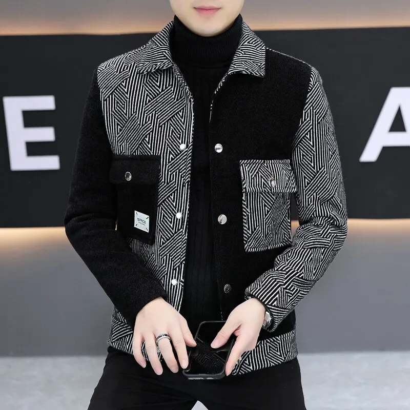 

Korean Splicing Jacket for Men 2025 Spring Autumn Slim Fit Casual Business Jackets Fashion Social Streetwear Coats Men Clothing