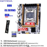 Kit de Placa Base QIYIDA X99 con CPU Xeon E5 2670 V3 LGA2011-3 (1*8GB) 8GB RAM DDR4 M-ATX NVME M.2 Compatible con TPM Pin Insertion