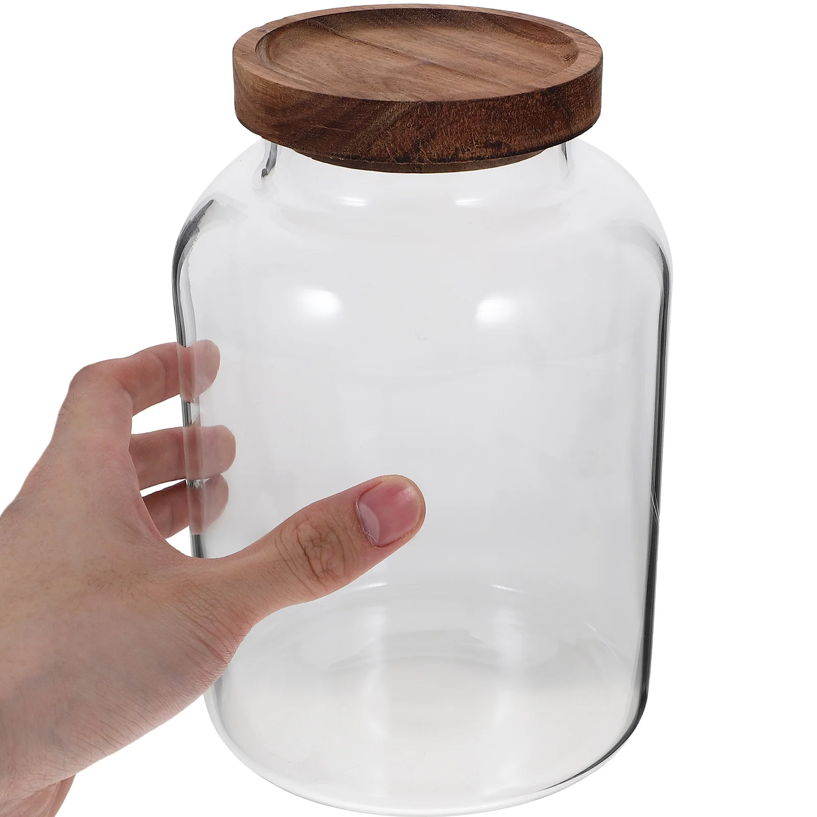 

Glass Fermentation Jar Wood Lid Airtight Food Storage Container For Tea Coffee Sugar Dried Fruit Kitchen Canisters