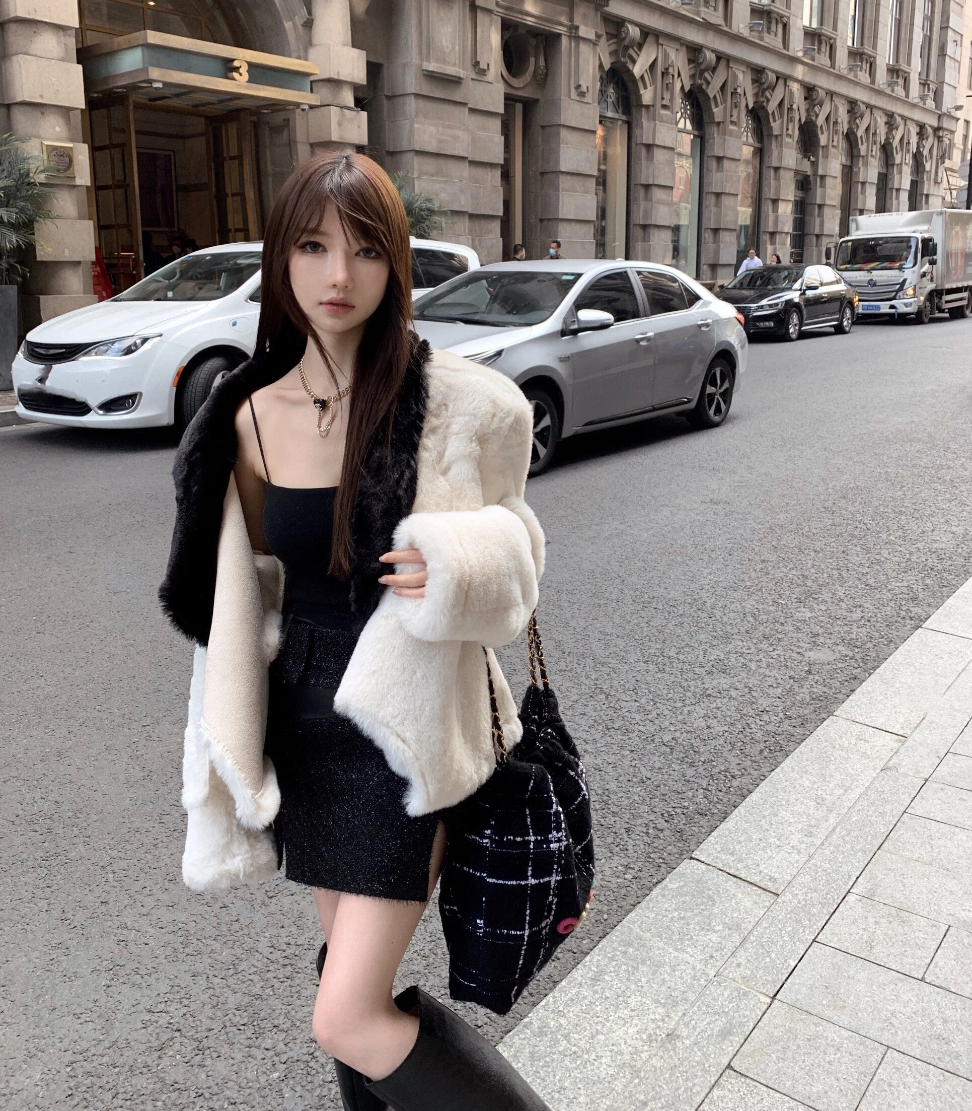 

White Rabbit Fur Coat Bla Collar Women's Warmth Slimming Artificial Mink Jaet Chic Commute Sle Long Sve Regular Fit