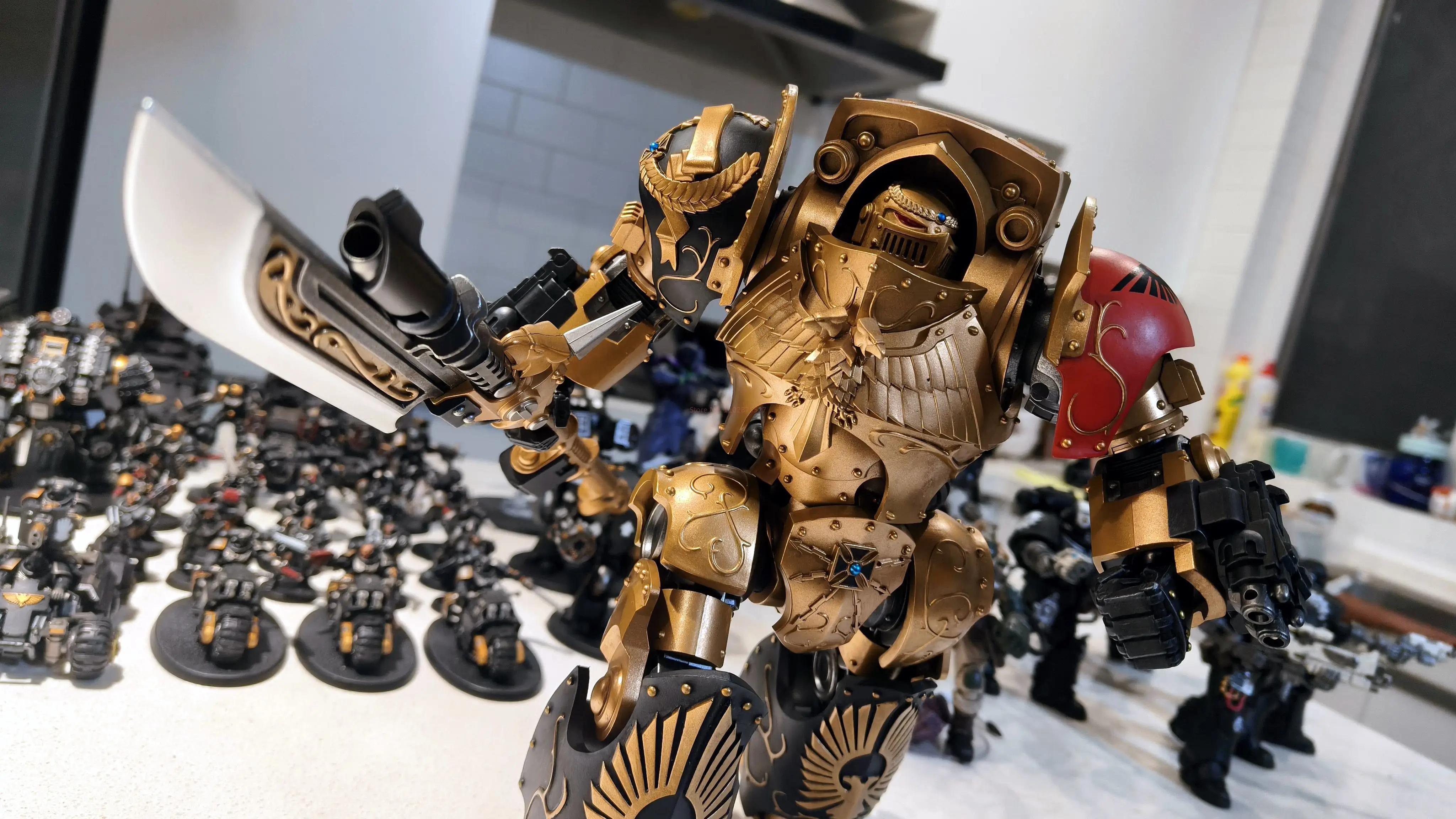 Oryginalna JOYTOY Warhammer Horus Heresy Legio Custodes Contemptor Achillus Galatus Dreadnought 25cm ruchome figurki zabawki