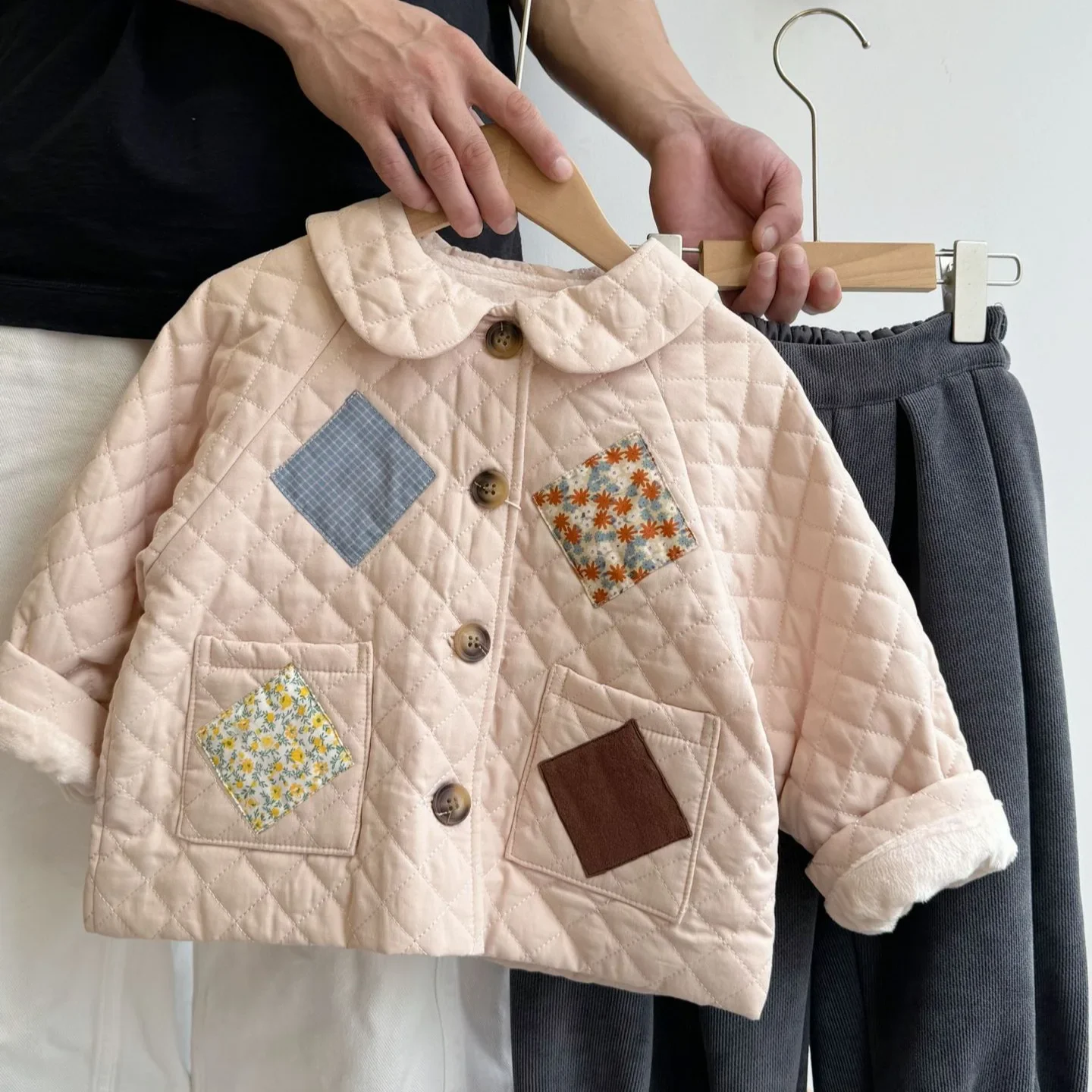 Children Clothes 2024 Autumn and Winter New Girls Patchwork Floral Cotton-padded Jacket Korean Style Fashionable Warm Kids Coat