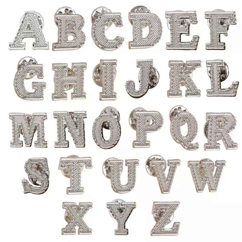 2PCS New Metal Initial A To Z Pin 26 English Letter Pins Brooches Suit Shirt Badge Lapel Pin Fashion Jewelry For Men Women