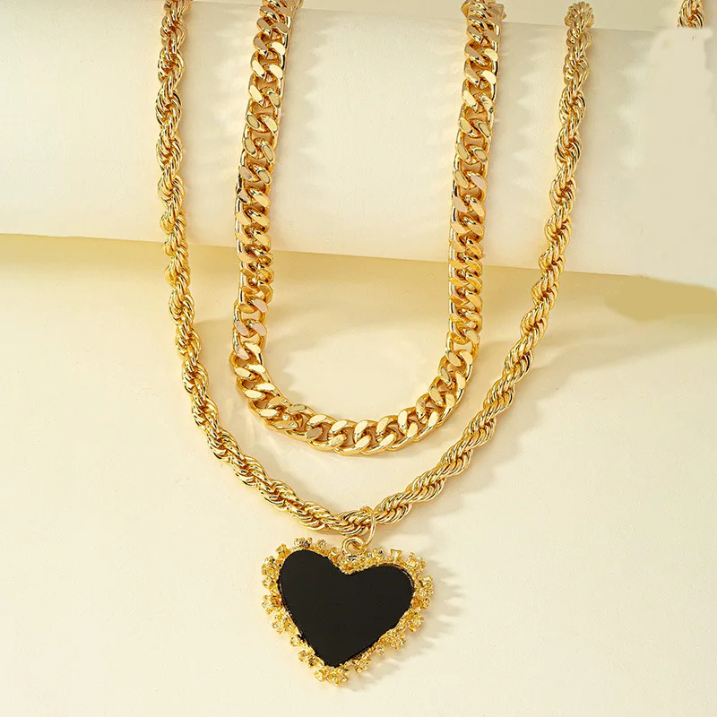 Collares con colgante de corazón de una pieza Para Mujer, cadena de doble encanto, Collares de acero inoxidable, joyería Para Mujer, venta al por mayor, envío directo