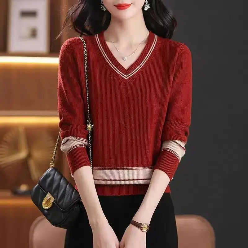 Ropa Mujer New V Neck Long Sleeve Knitwear Tops Female Spring Autumn Short Pullover Sweater Knit Slim Woolen Women's Clothing