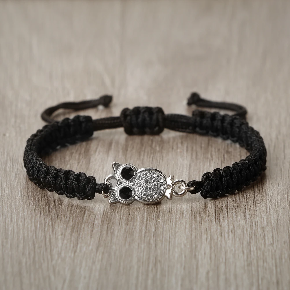 Bracelets tressés faits à la main pour femmes et hommes, avec pendentif hibou en cristal, cordon porte-bonheur, bracelet d'amitié bouddhiste, bijoux cadeau