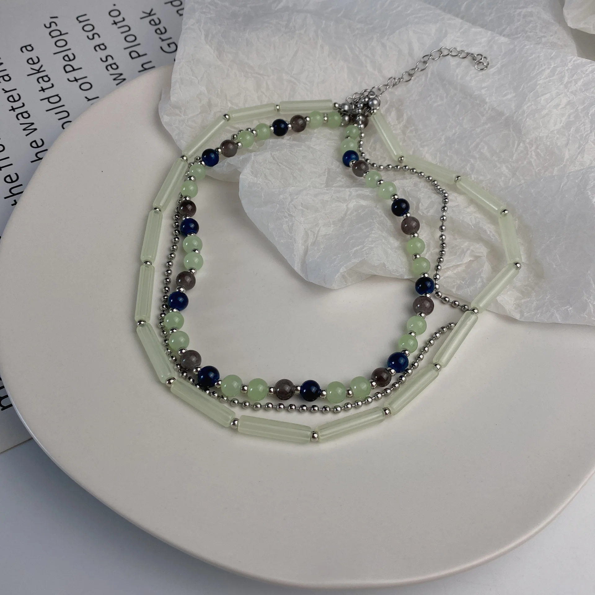 Ожерелье из Нефритового стекла с бусинами изысканный кулон с бусинами многослойный дизайн женское винтажное изысканное ожерелье аксессуары