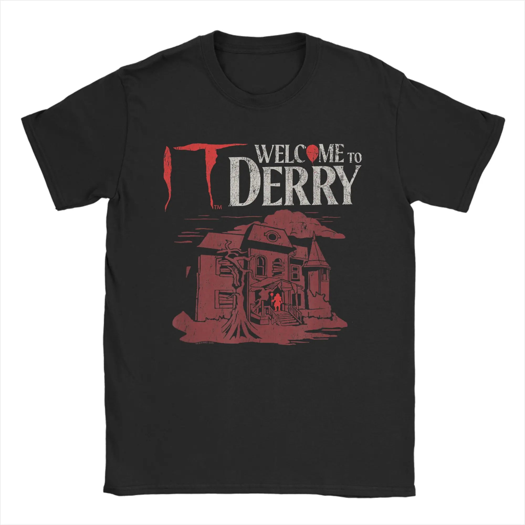 ITs Derrys Welcome Haunted House T-Shirt Men TV Show Leisure Pure Cotton Tees Round Collar Short Sleeve T Shirt Printing Tops
