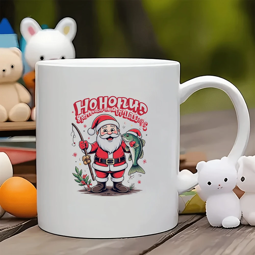 

11oz Cup + Santa Claus Fishing Pole Illustration Water Cup Christmas Gift Kids Water Cup Family Office Coffee Mate