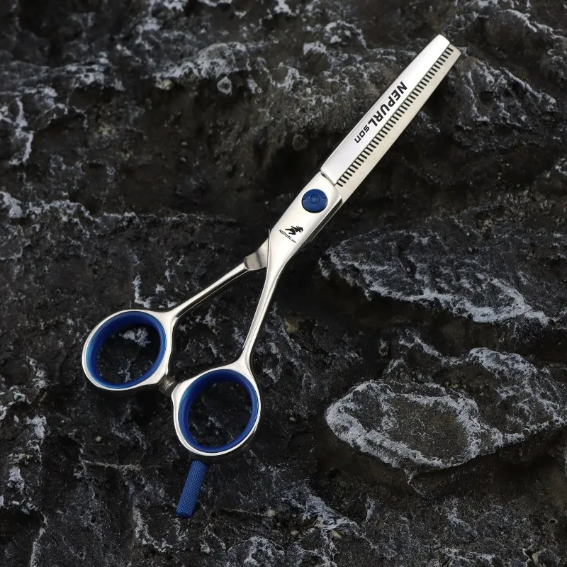 NEPURLson 5.5inch JP440C blue screw single tail hair scissors, cutting and reverse-tooth scissors  right hand use super sharp