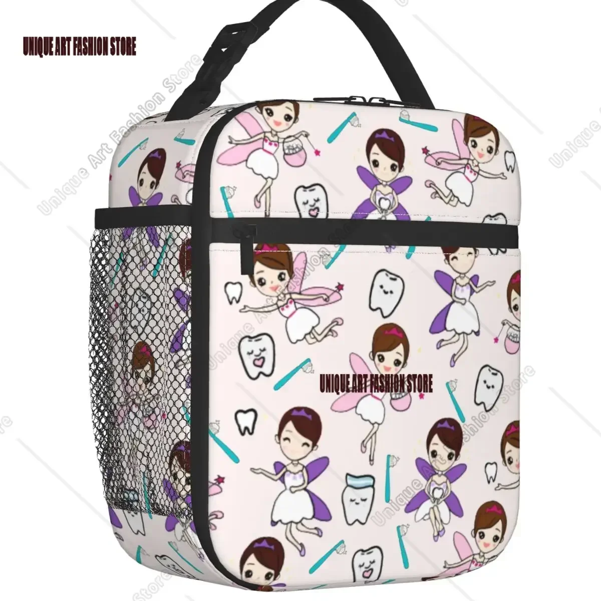 

Dentist Cartoon Pattern Insulated Lunch Tote Bag for Women Teeth Brush Portable Cooler Thermal Bento Box School