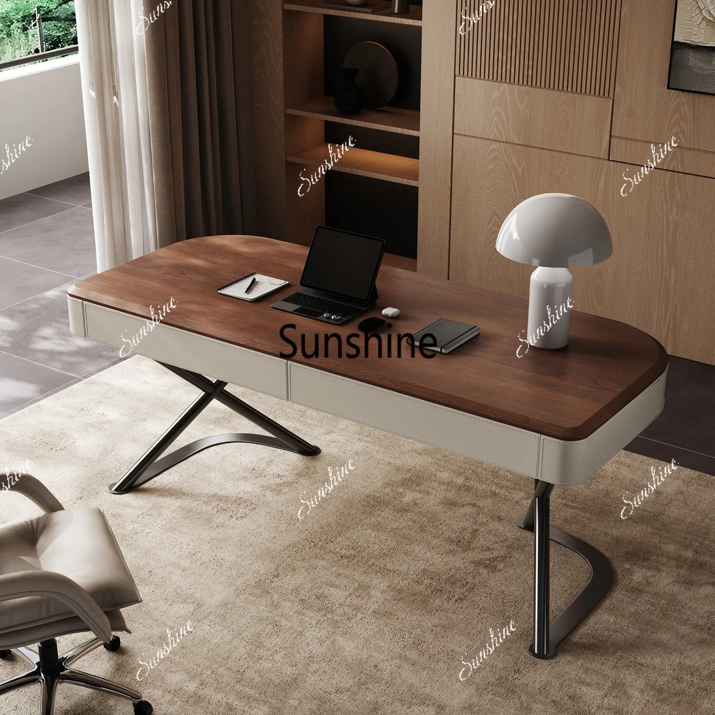 

Light luxury modern high-end home saddle leather desk Italian writing desk
