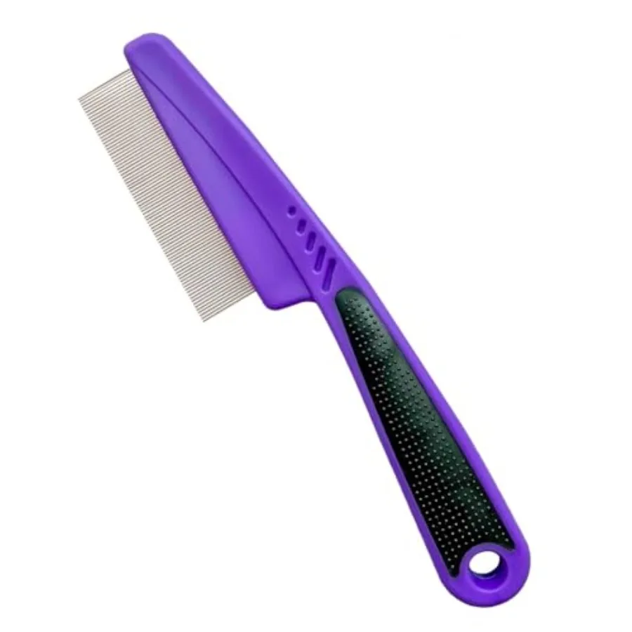 Flea Comb with Rubber Handle, Flea and Tick Combs for Dogs and Cats, Fine Tooth Dog Comb for Grooming Purple