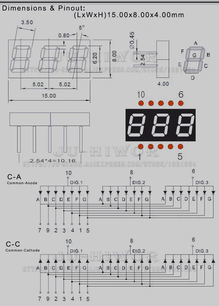 10pcs 0.25 Inch 10Pins 2531AB 2531BB 3 Digits Bits 7 Segment Blue LED Digital Display Digitron Common Anode Cathode C-C C-A