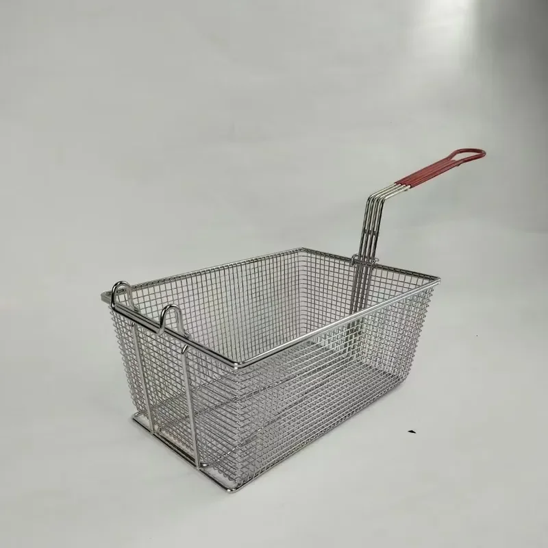 Stainless Steel French Fries Fryer Basket Rectangle Reusable Kitchen Tool with Plastic Handle for Deep Frying Cooking