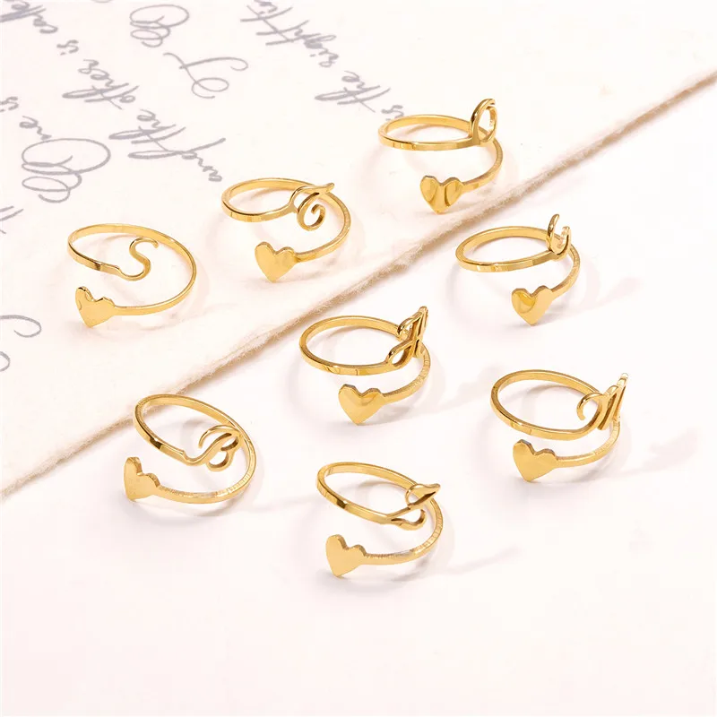 Rinhoo Stainless Steel Initial A-Z Letters Open Adjustable Rings For Women Men Fashion Letter Name Ring Party Birthday Jewelry