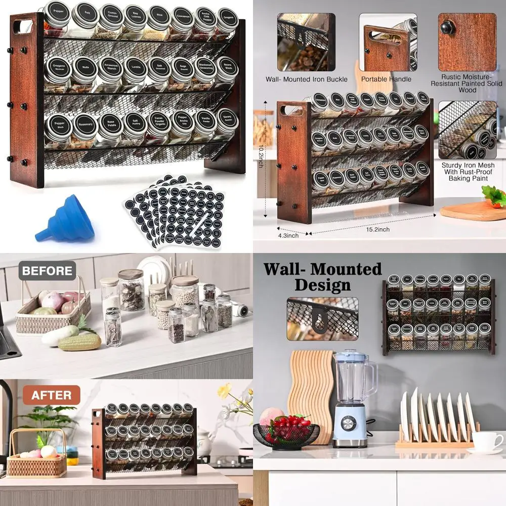 

Деревянный шкаф для специй с 24 баночками и 180 этикетками для организации кухонной кладовой