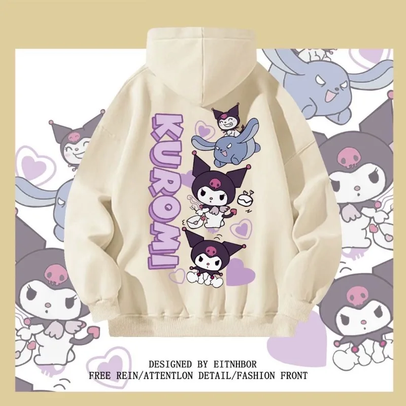 Sanrio Cotton Kuromi Printed Hoodie Couple Versatile Loose Sweatshirt  Spring Autumn Top Unisex Pullovers Y2k Clothes 2024 New