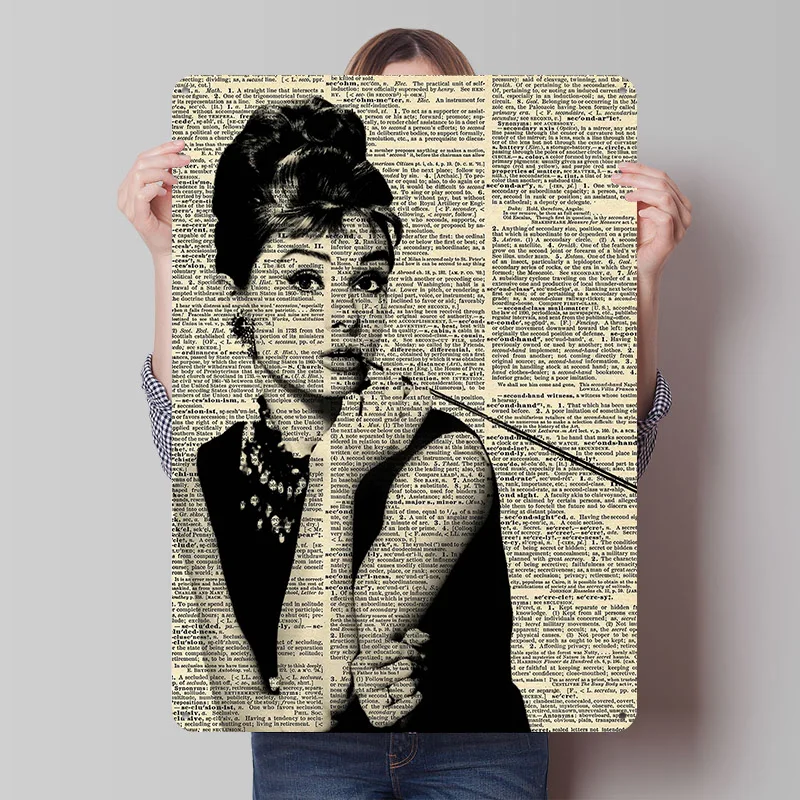 Audrey Newspaper Poster Customized Vintage Metal Signs Wall Art Retro Tin Plaque for Decoration Bedroom Man Cave Coffee Bar Room