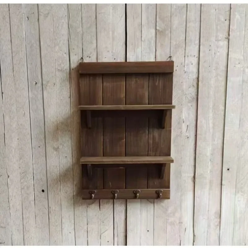 Grocery solid wood wall decoration old wall hanging balcony gardening flower stand storage display coffee cup baffle rack